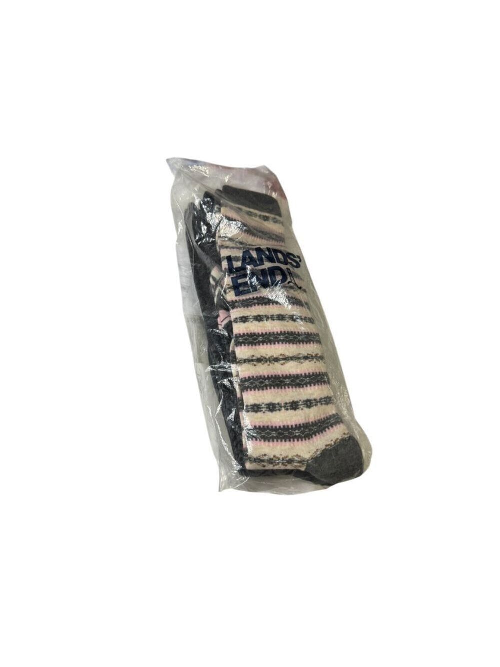 Women’s Lands' End Socks One Size Gray Pink Snowflake Fairisle